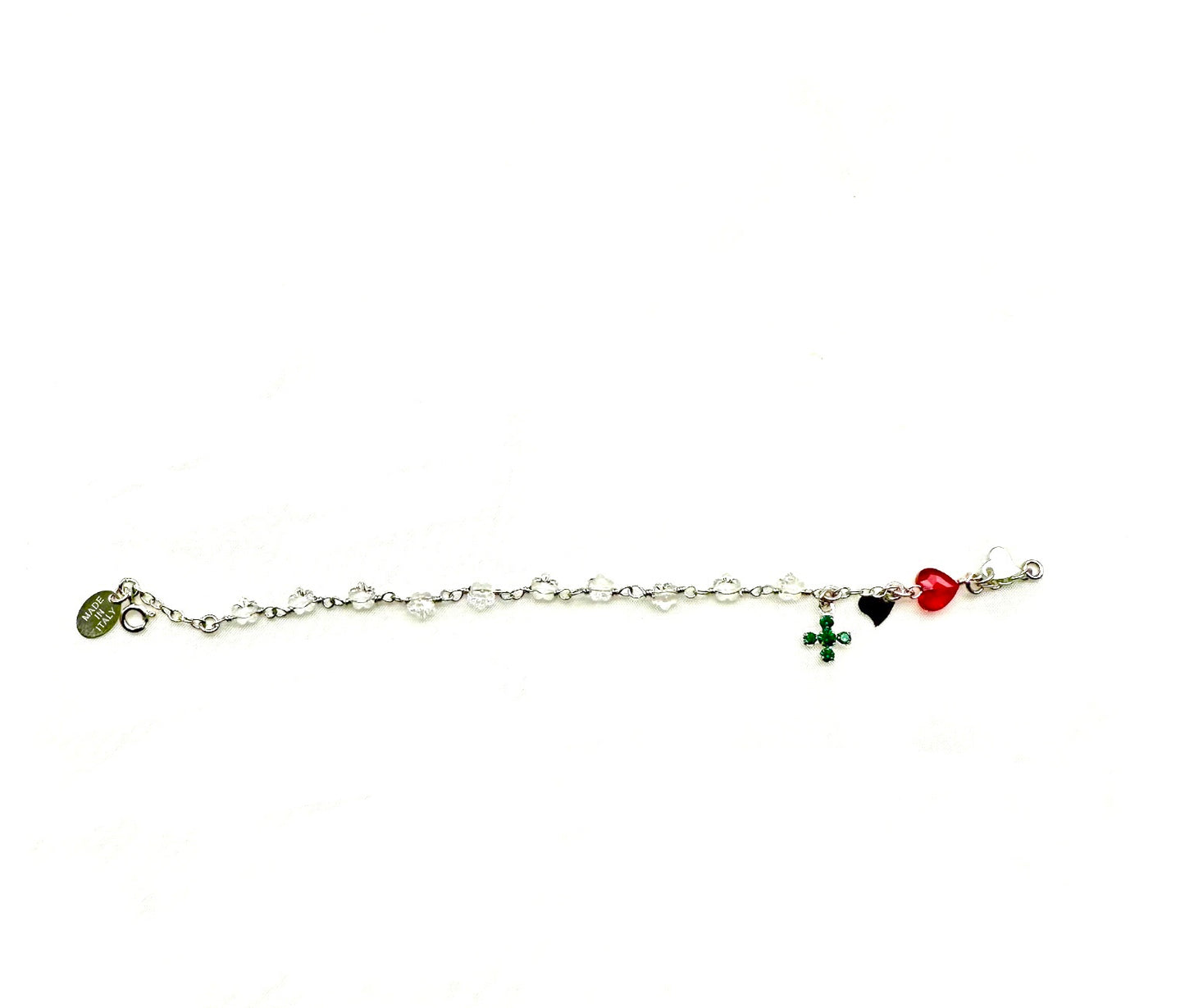 Bracciale bianco con fiori, croce e cuore in Swarovski