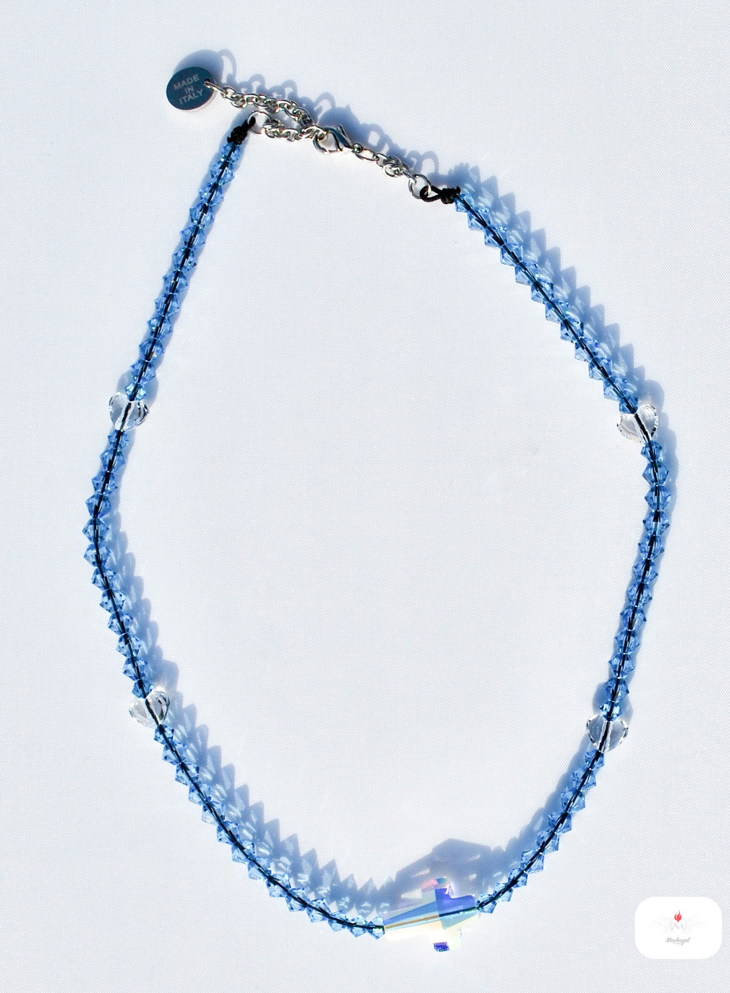 Rosario collana con croce, cuoricini e componenti in cristalli Swarovski