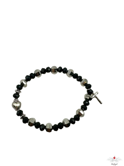 Bracciale rosario con cristallo e cuore votivo