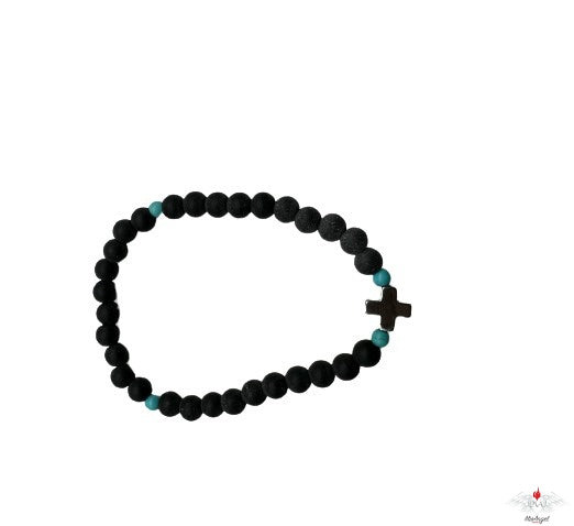 Bracciale rosario con vetro e croce ematite