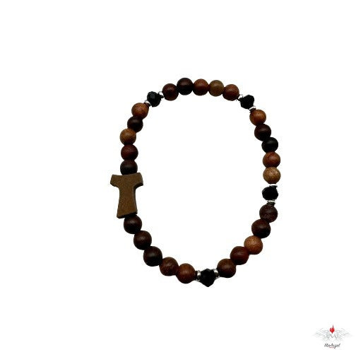 Bracciale rosario legno e cristallo con tau