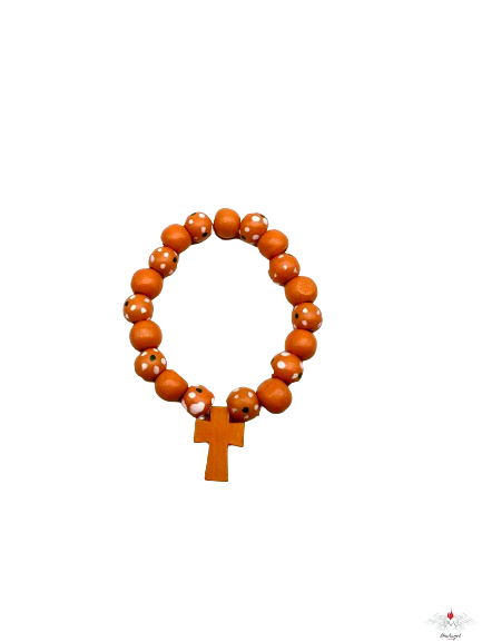 Bracciale decina legno con grani fiore