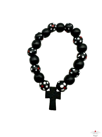 Bracciale decina legno con grani fiore