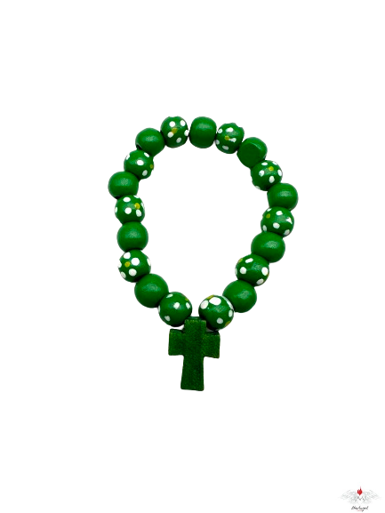 Bracciale decina legno con grani fiore