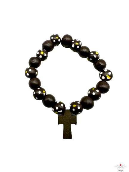 Bracciale decina legno con grani fiore