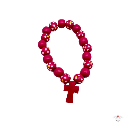 Bracciale decina legno con grani fiore
