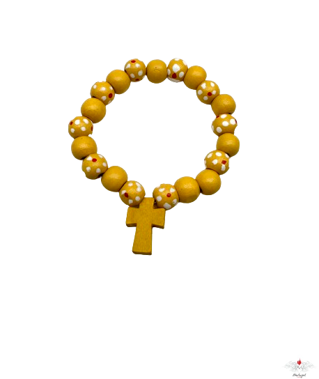 Bracciale decina legno con grani fiore