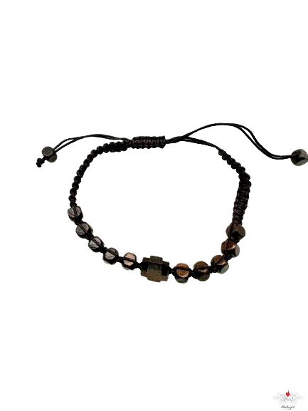 Bracciale rosario legno su corda