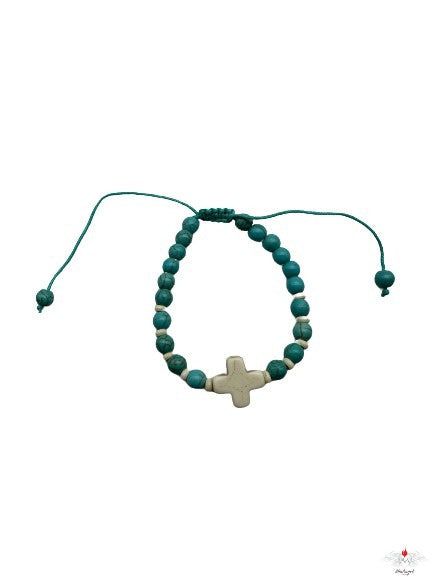 Bracciale rosario con croce pietra dura su corda