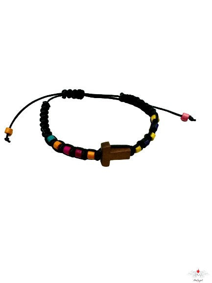 Bracciale rosario con tau legno su corda