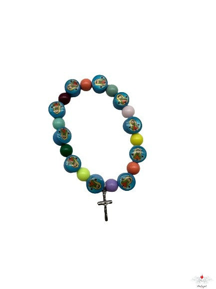 Bracciale rosario con grani in acrilico multicolor per bambini
