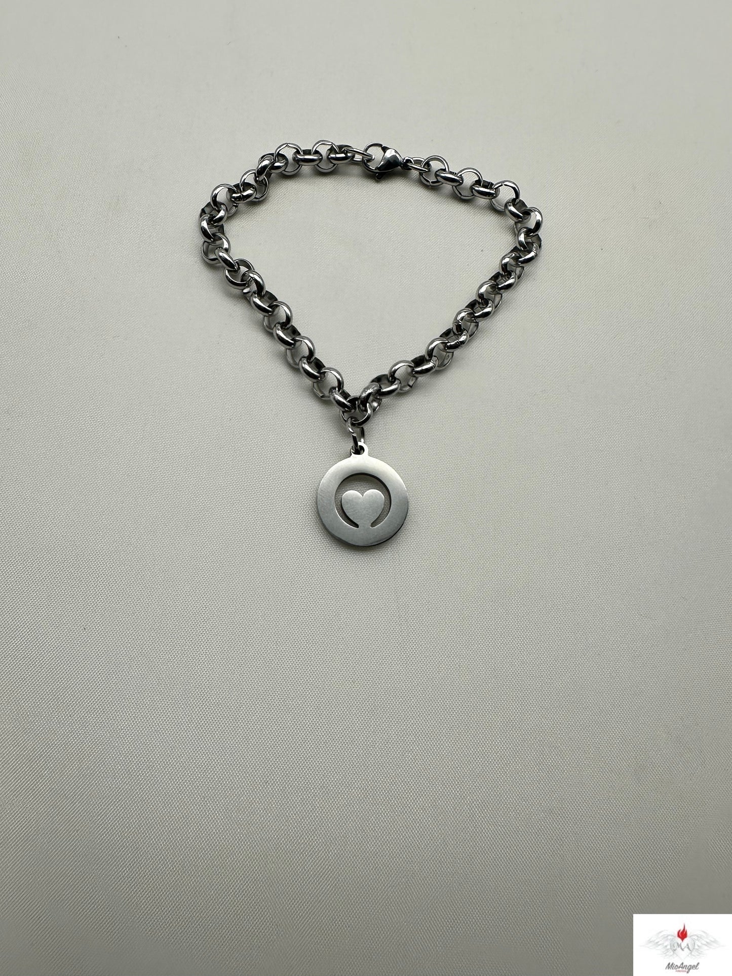 Bracciale acciaio cuore con strass