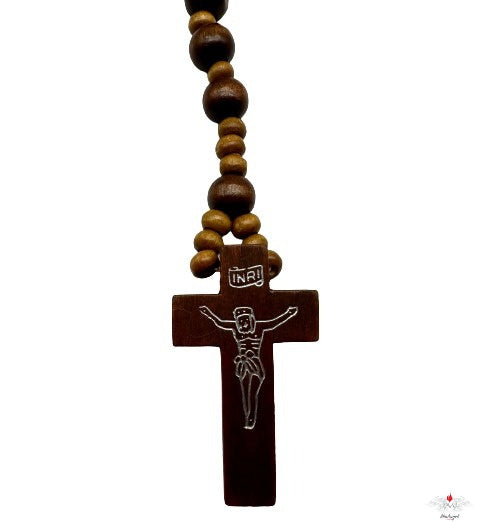 Rosario legno con grani chiari e scuri