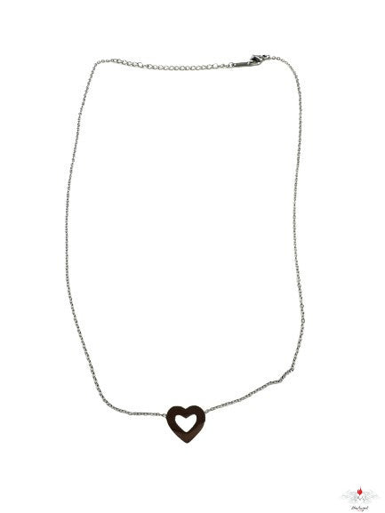 Collana cuore acciaio con strass e catena