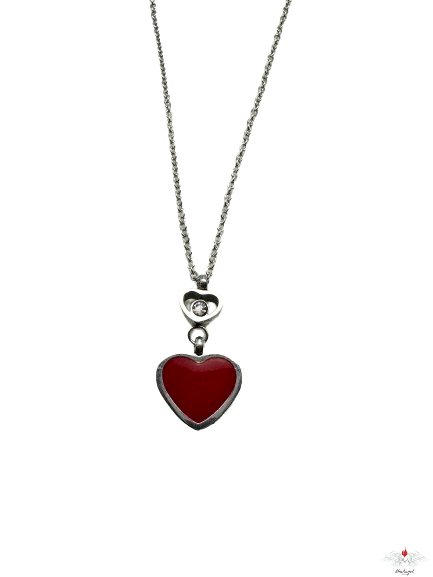 Girocollo con cuore smaltato e strass acciaio