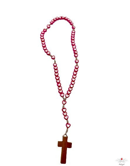 Rosario cuori perlati su corda