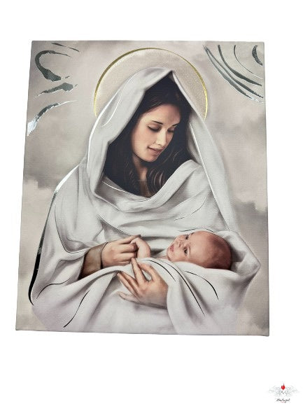 Quadro Madonna con Gesù bambino, con argento