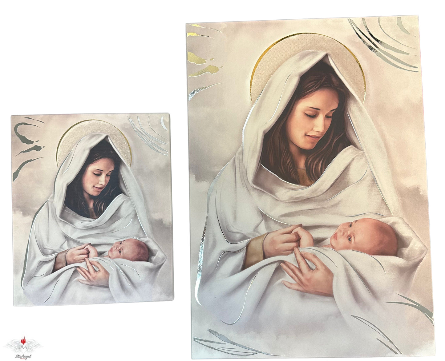 Quadro Madonna con Gesù bambino, con argento