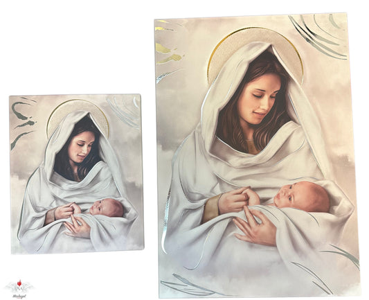 Quadro Madonna con Gesù bambino, con argento