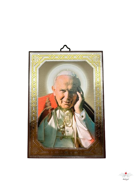 Icona Giovanni Paolo II realizzata su lamina Argento e Oro su legno massello