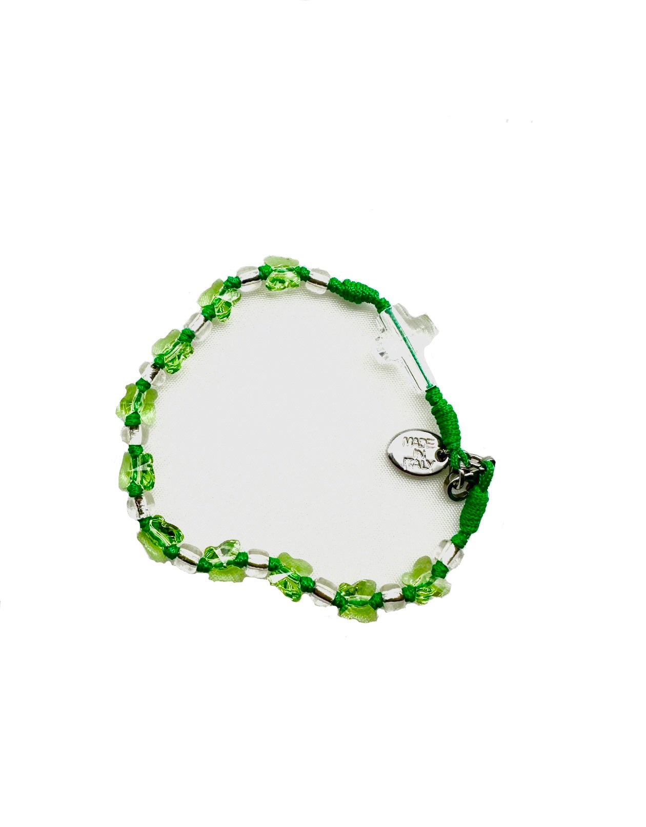 Bracciale verde con croce e componenti in Swarovski