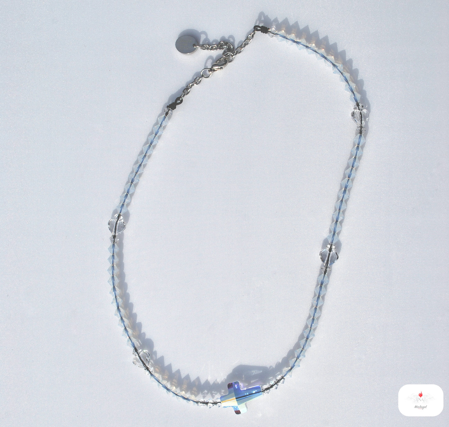 Rosario collana con croce, cuoricini e componenti in cristalli Swarovski