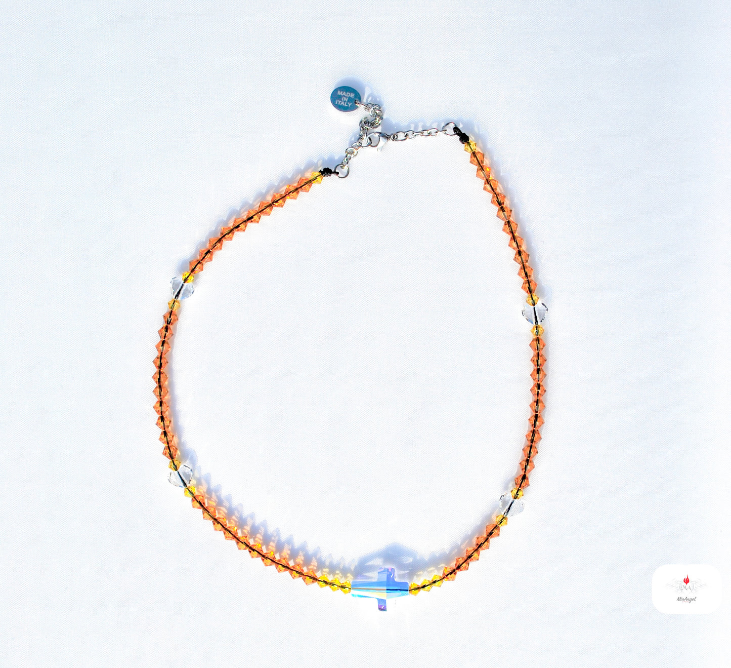 Rosario collana con croce, cuoricini e componenti in cristalli Swarovski