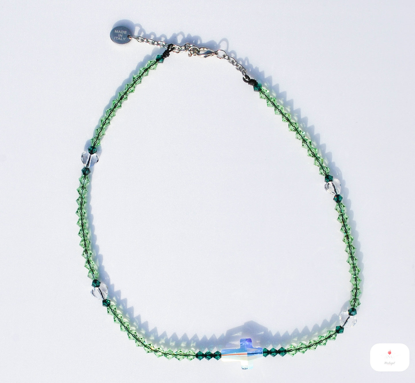 Rosario collana con croce, cuoricini e componenti in cristalli Swarovski