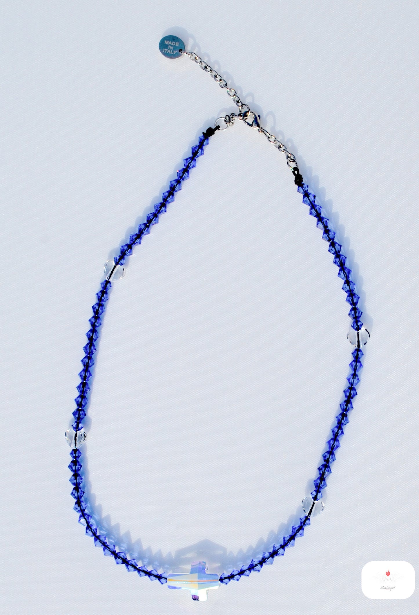 Rosario collana con croce, cuoricini e componenti in cristalli Swarovski