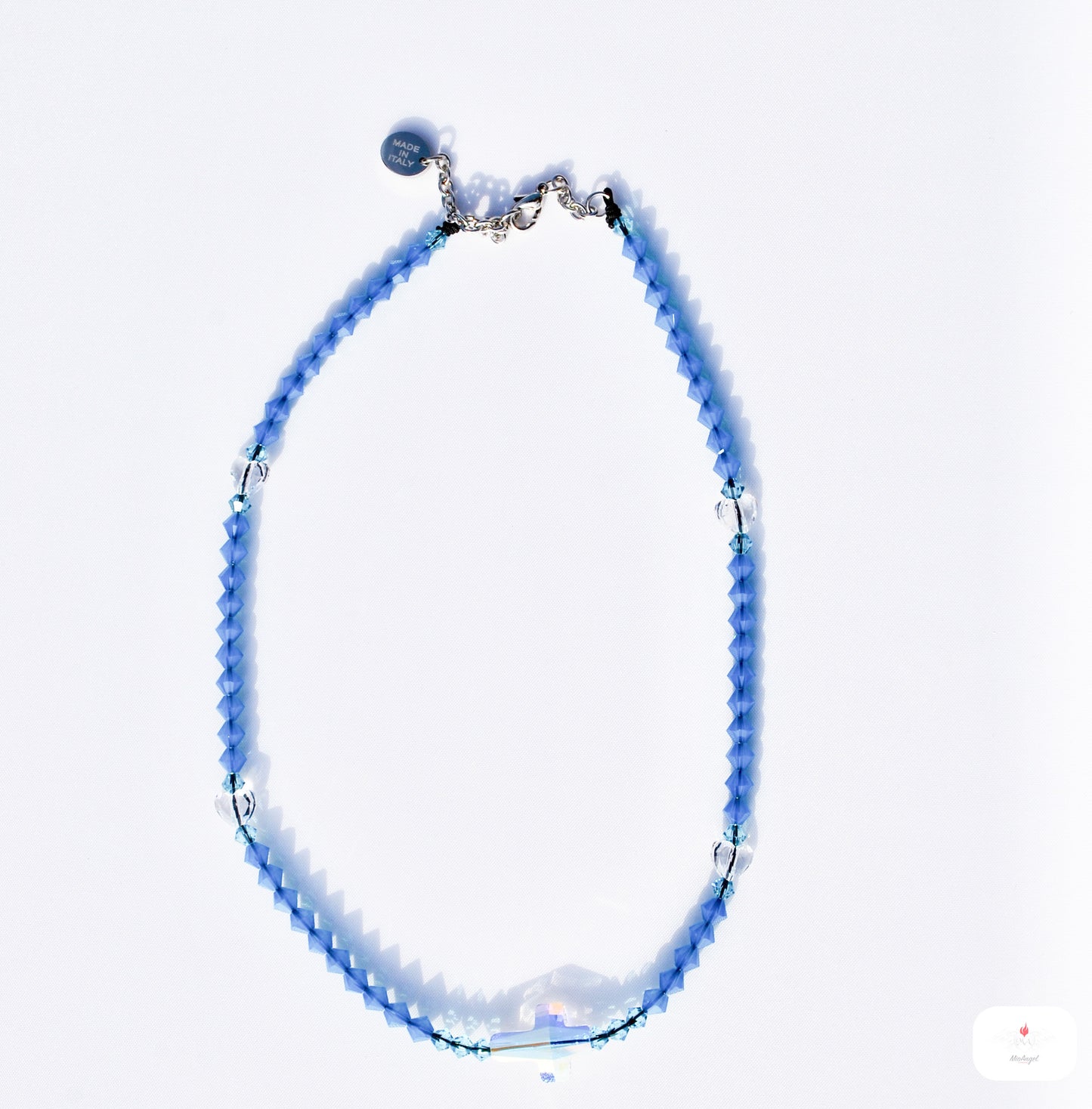 Rosario collana con croce, cuoricini e componenti in cristalli Swarovski