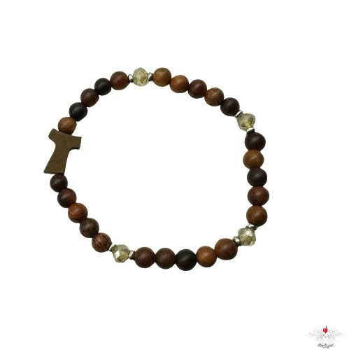 Bracciale rosario legno e cristallo con tau