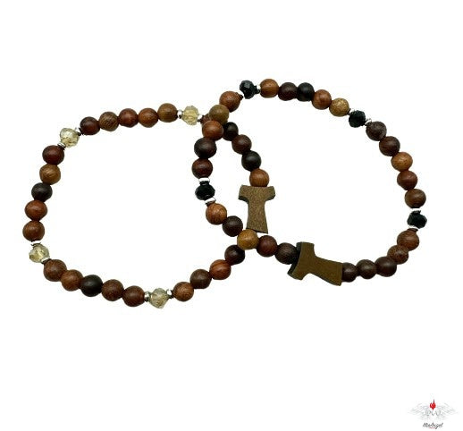 Bracciale rosario legno e cristallo con tau