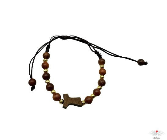 Bracciale rosario legno con tau su corda
