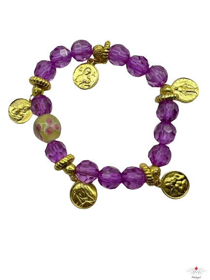 Bracciale vetro con medaglie dorate