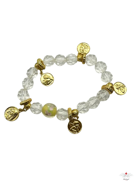 Bracciale vetro con medaglie dorate