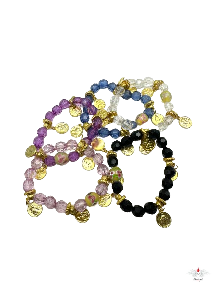 Bracciale vetro con medaglie dorate