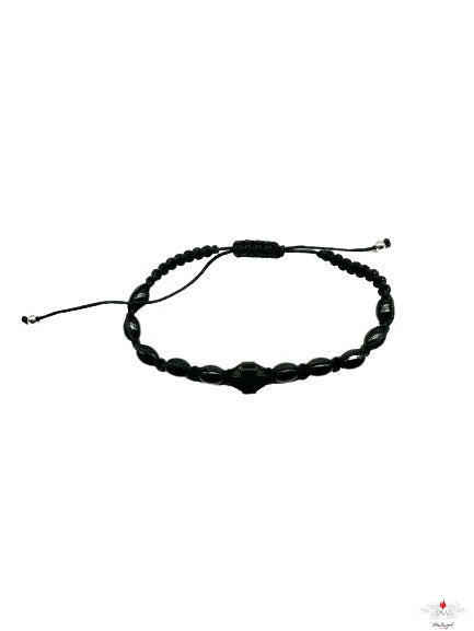 Bracciale rosario ovale vetro su corda con croce
