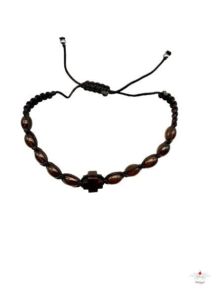 Bracciale rosario ovale vetro su corda con croce