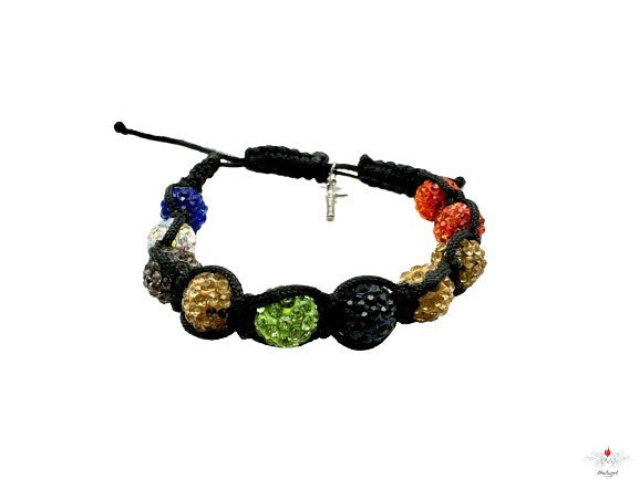 Bracciale rosario su corda multicolor con croce