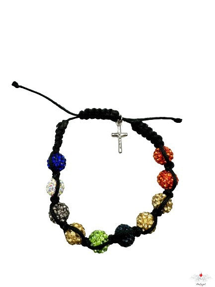 Bracciale rosario su corda multicolor con croce