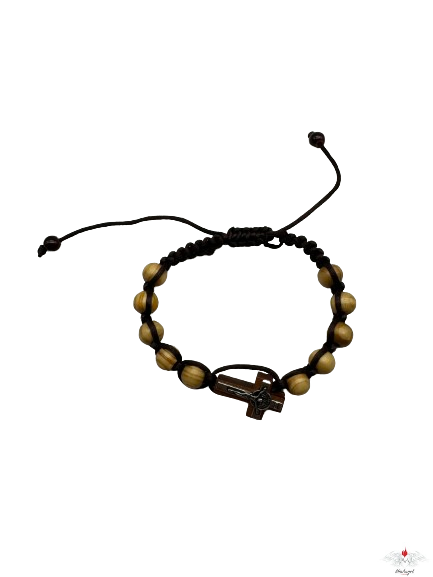 Bracciale rosario con croce san benedetto su corda