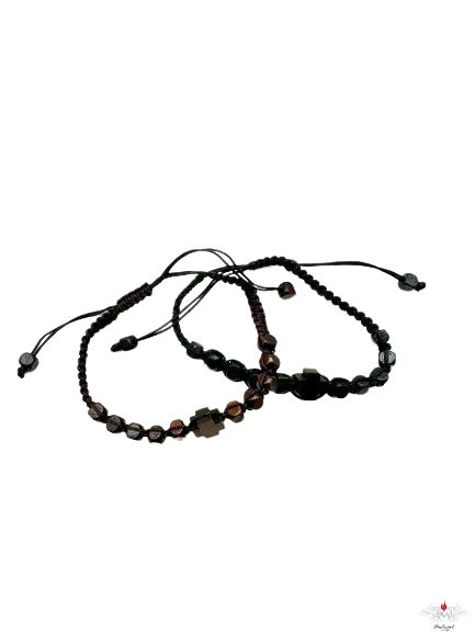 Bracciale rosario legno su corda