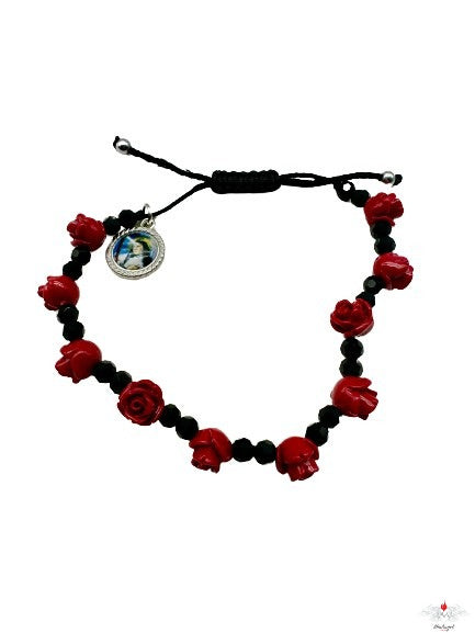 Bracciale rosario cristallo con rose e resinato Santa Rita