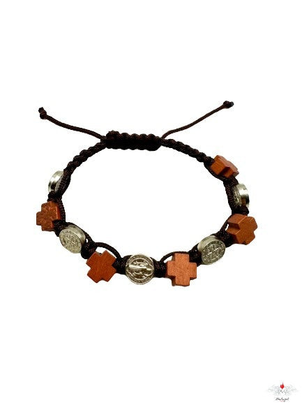 Bracciale san benedetto con croci legno su corda