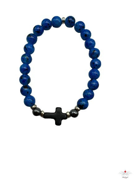 Bracciale rosario vetro con croce pietra dura