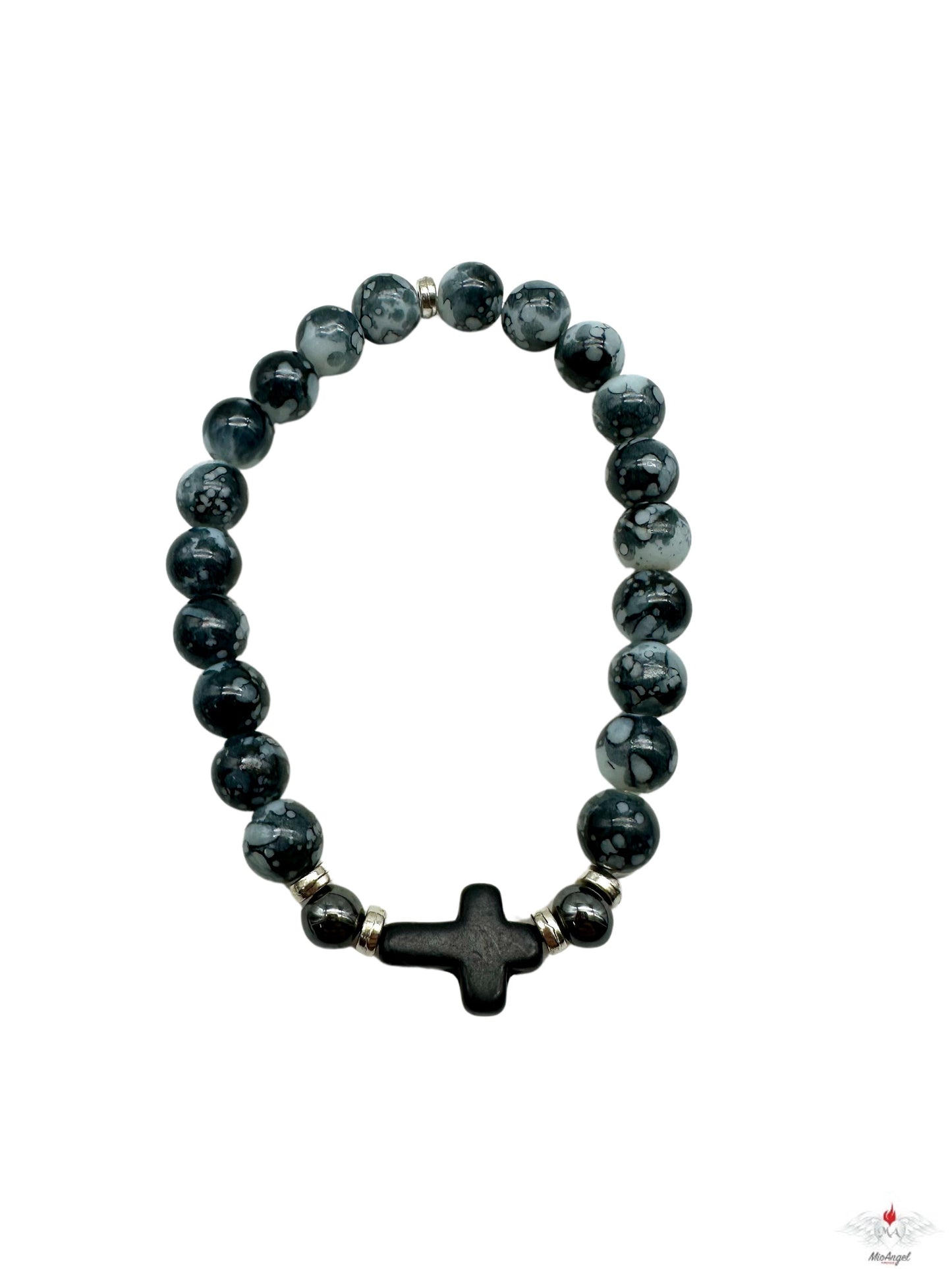 Bracciale rosario vetro con croce pietra dura