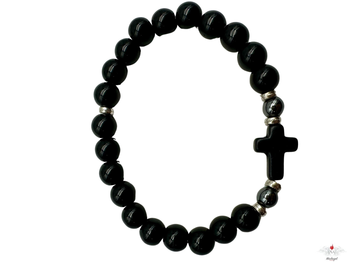 Bracciale rosario vetro con croce pietra dura