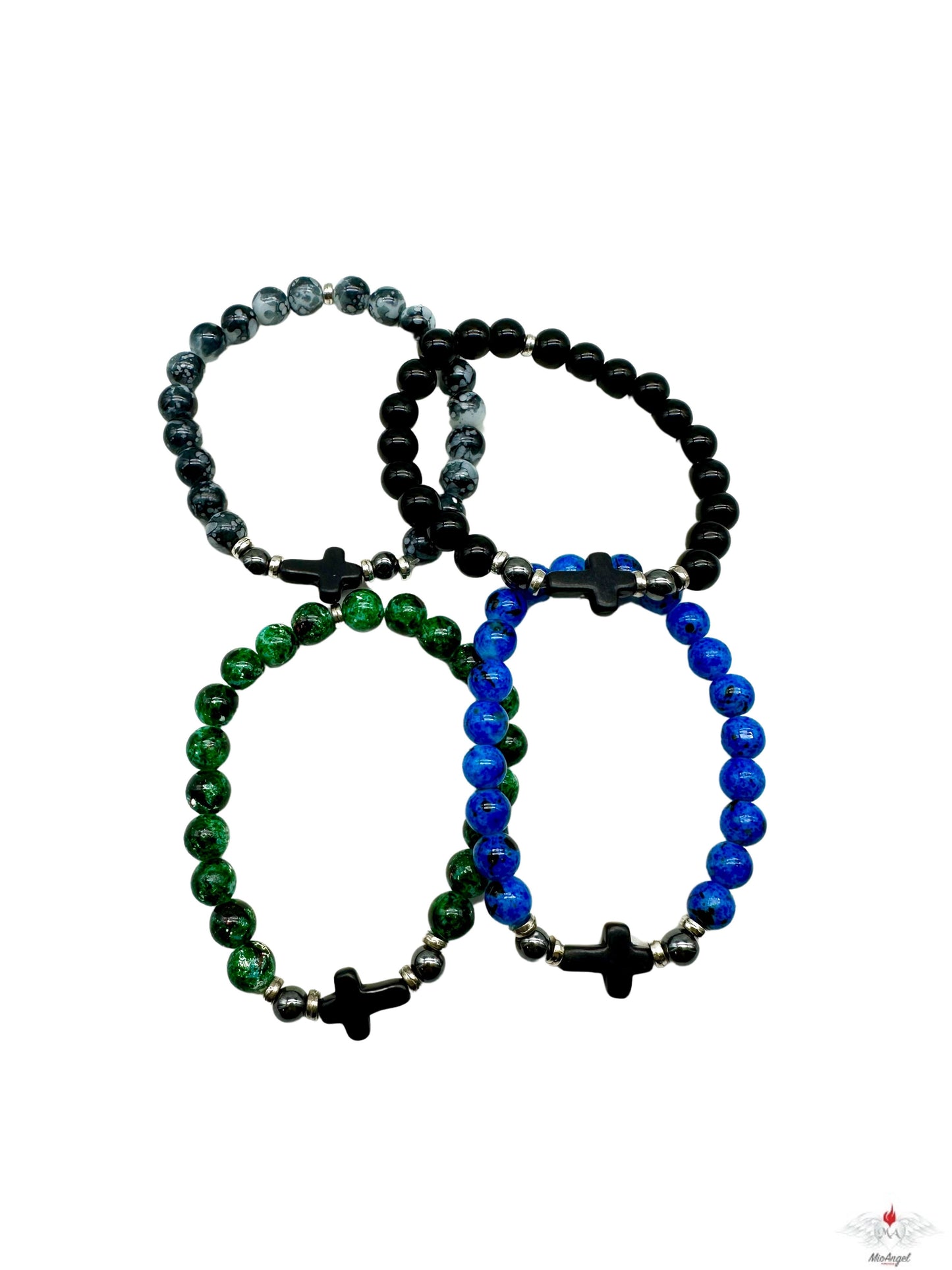 Bracciale rosario vetro con croce pietra dura