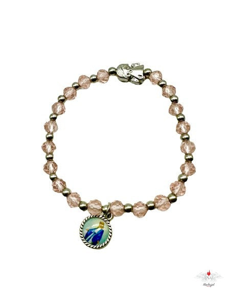 Bracciale rosario cristallo con angelo custode e resinato miracolosa