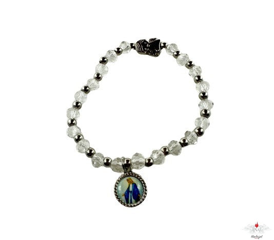 Bracciale rosario cristallo con angelo custode e resinato miracolosa